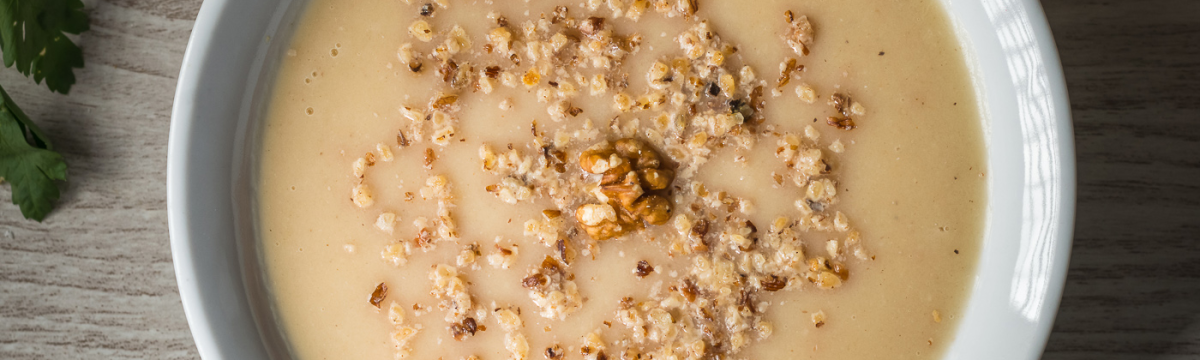 Creamy celeriac and walnut soup