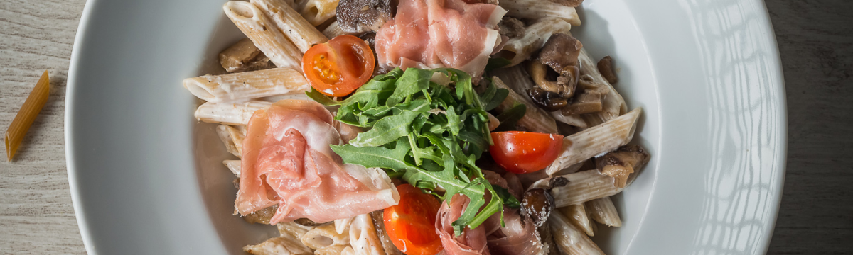 Creamy Wild Mushrooms and Prosciutto Penne