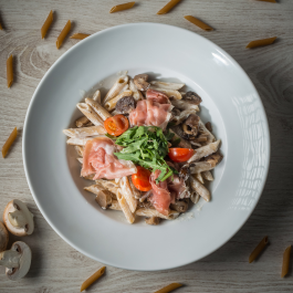 Creamy Wild Mushrooms and Prosciutto Penne